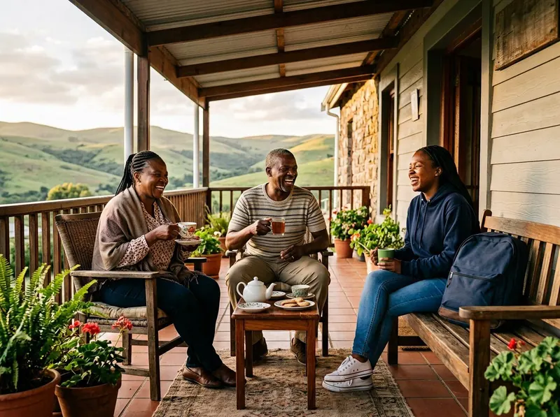 Guests enjoying tea on the stoep